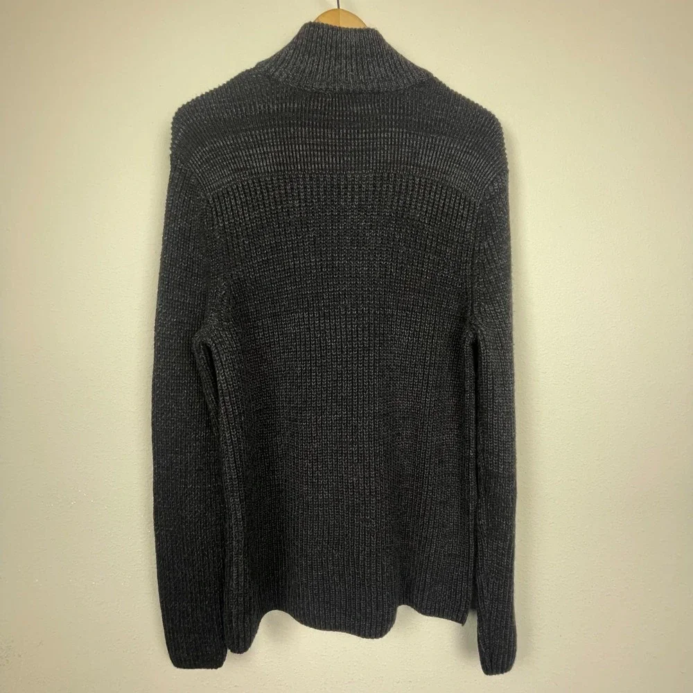 Banana Republic Men's L Merino Wool 1/4 Zip Button‎ Sweater Gray Old Money